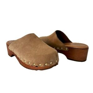 Suede Studded Tan Clog Mules | Made in Italy